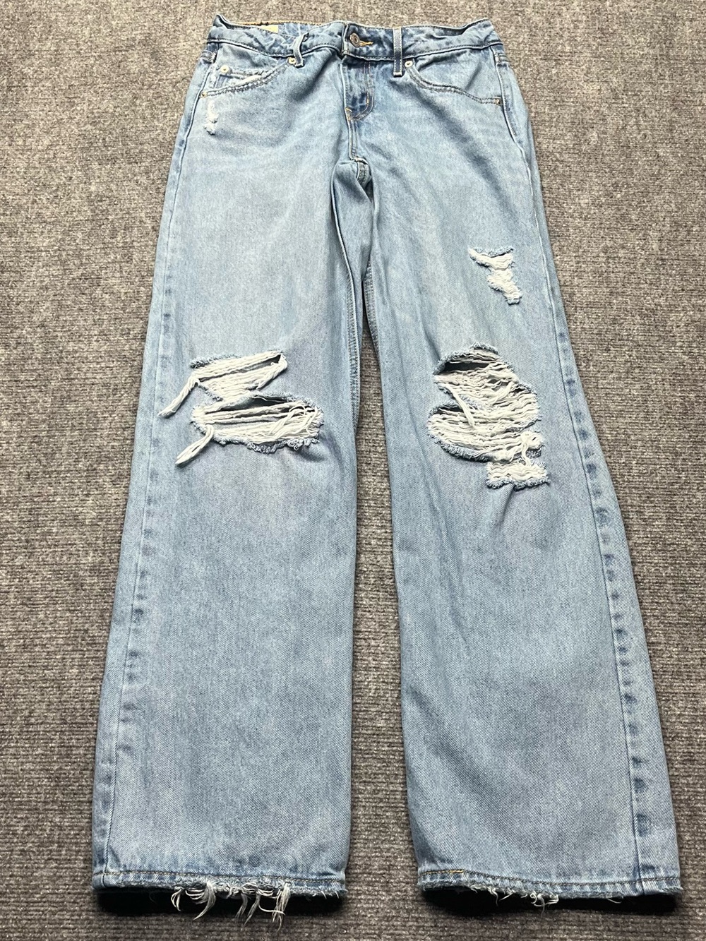 Levis Premium Jeans Womens 25 Blue Low Loose Wide Leg Baggy Big E Distressed